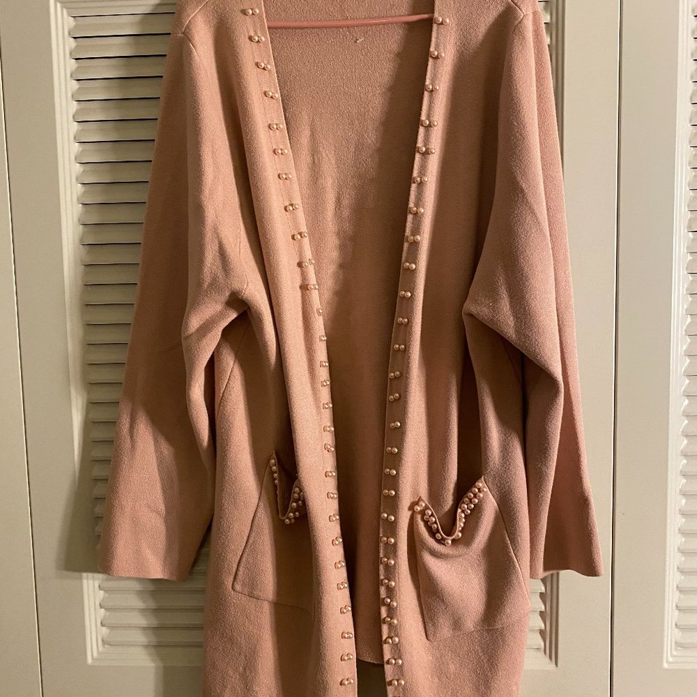 Soft Pink Cardigan With Pearls